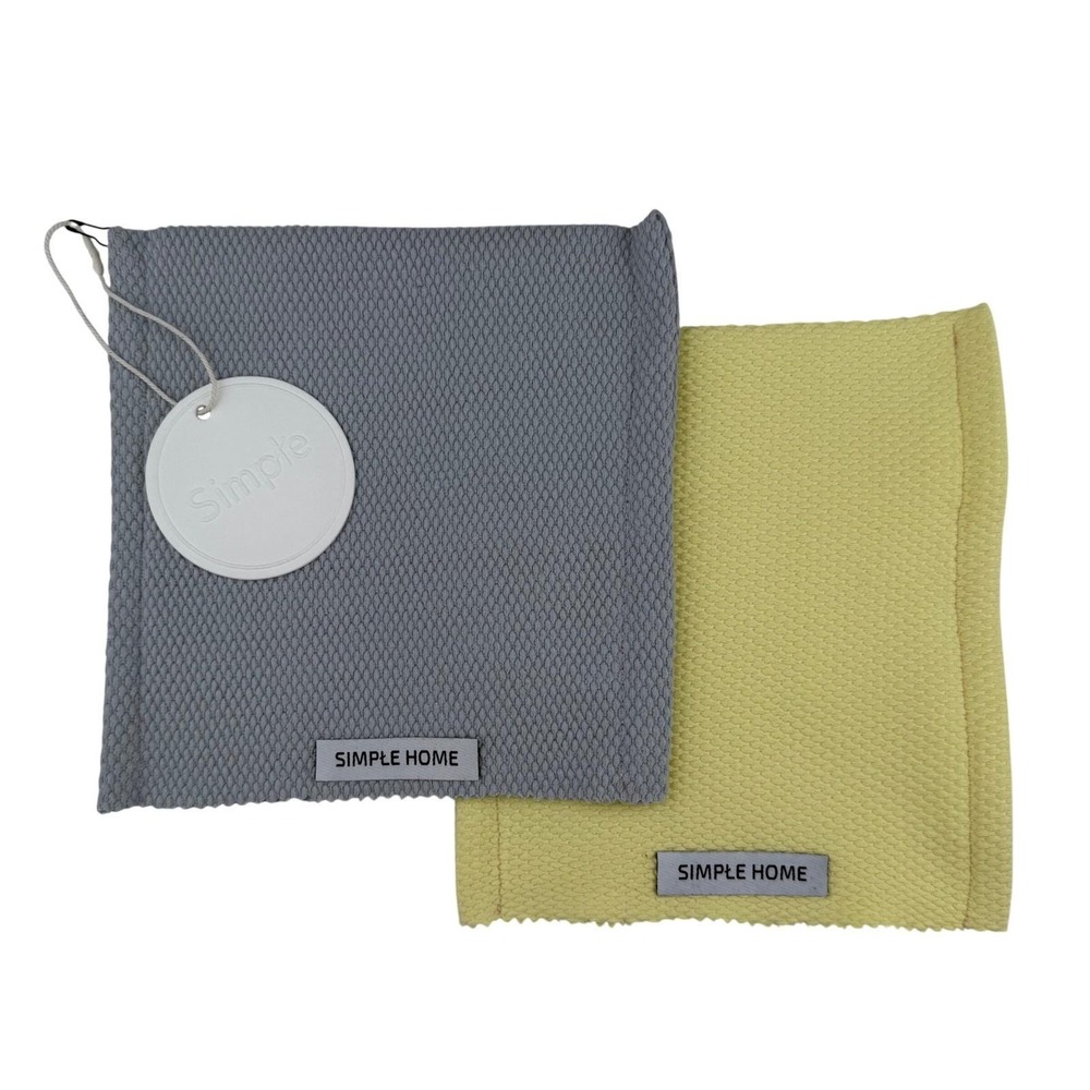 Simple Home‎ Dish Cloths Handmade Reversible Textured 4 Pack Grey Yellow 8x8